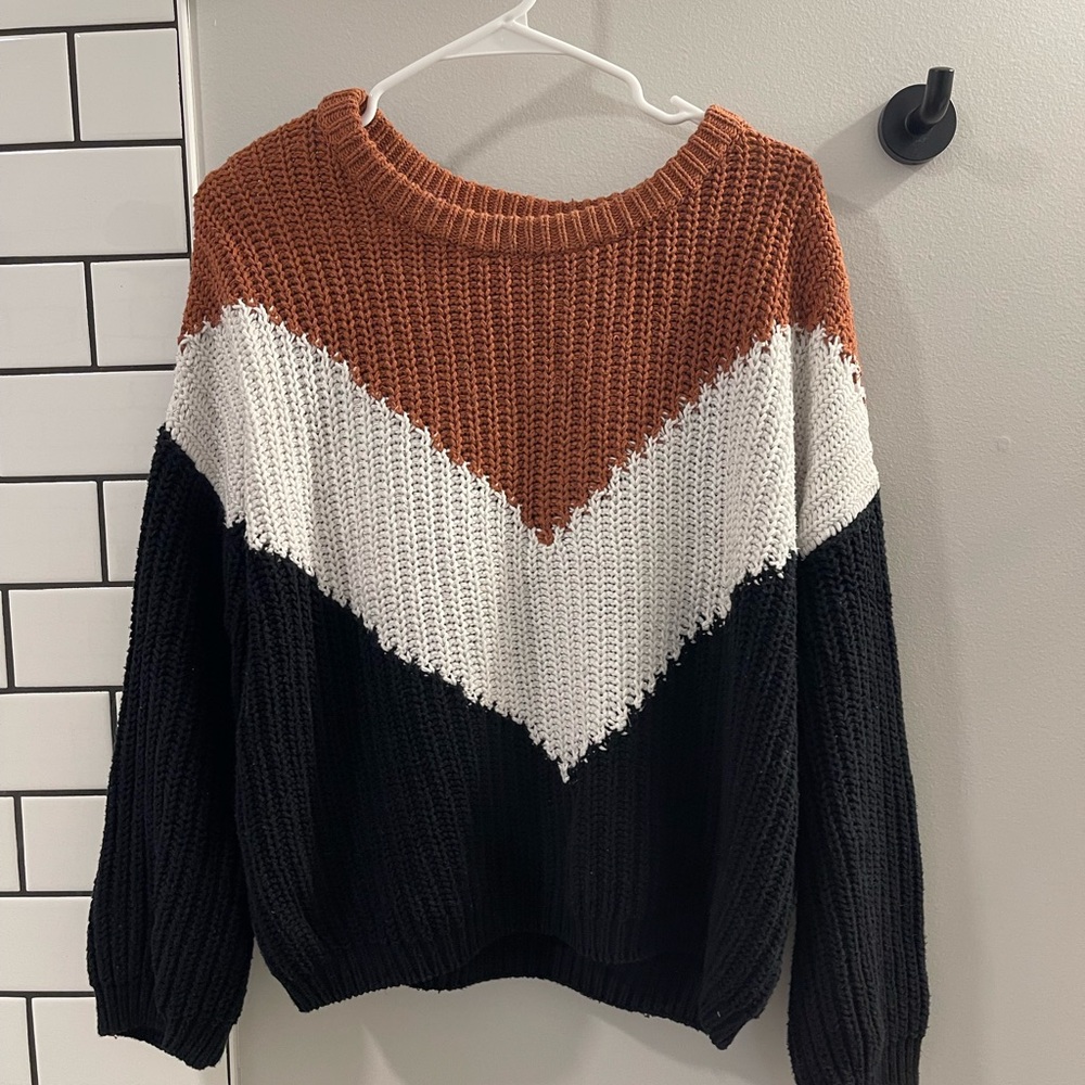 Able Chevron Knit Sweater - Brown, White, and Black